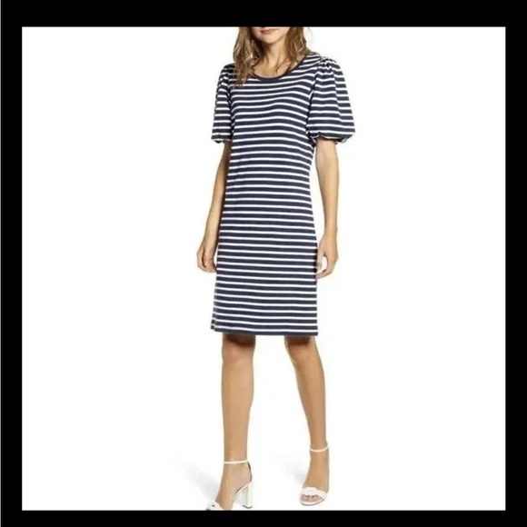 Rachel Parcell Bubble Sleeve Striped Dress Small T Shirt Blue White - Picture 2 of 7